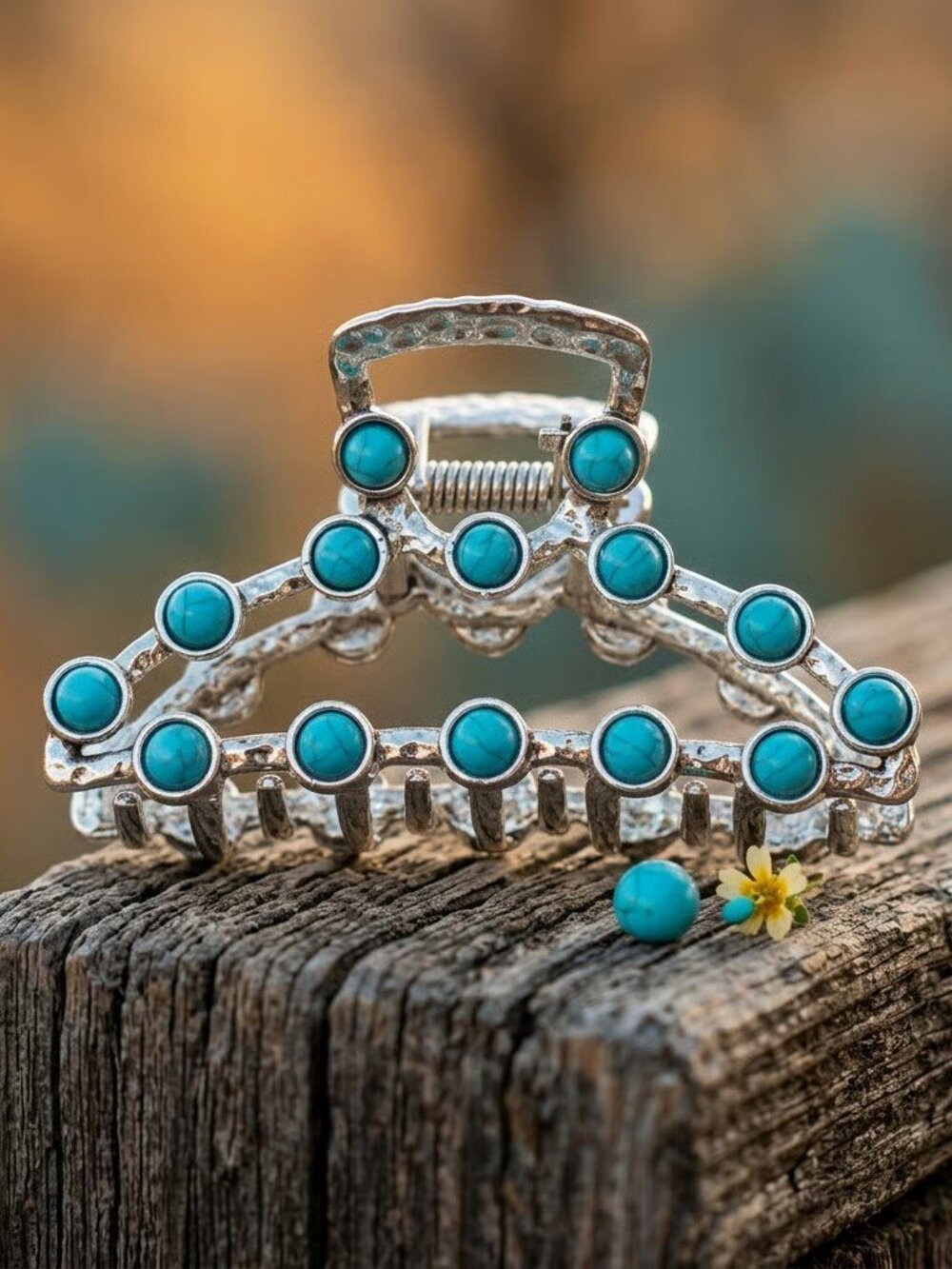 Stylish Silver Hair Claw with Turquoise Blue Accents
